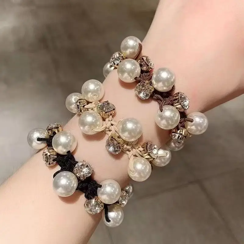 3 szt. Gumek do włosów z perłami i brokatowymi cyrkoniami, retro scrunchies dla kobiet — zdjęcie 7