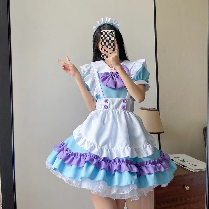 Traje de mucama rosa para mujer, Vestido largo de Anime, delantal blanco y negro, vestido Lolita Kawaii, disfraz de cafetería, disfraz gótico de Cosplay