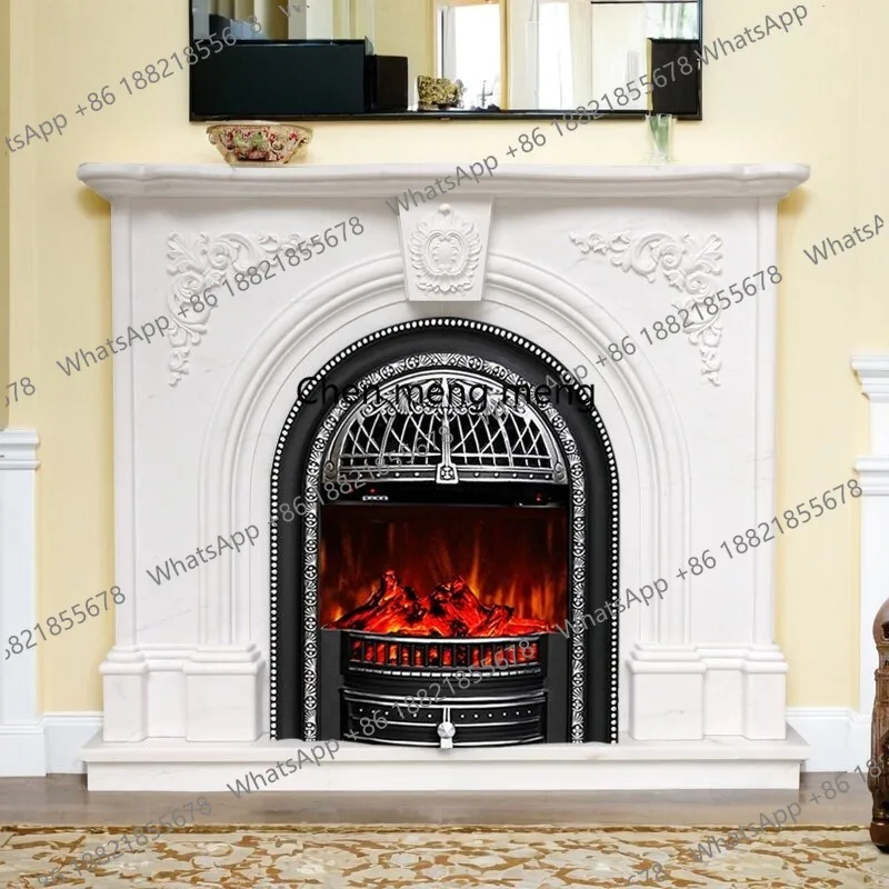 French natural stone mantel simulation fire heating simple carved fireplace TV cabinet European decoration