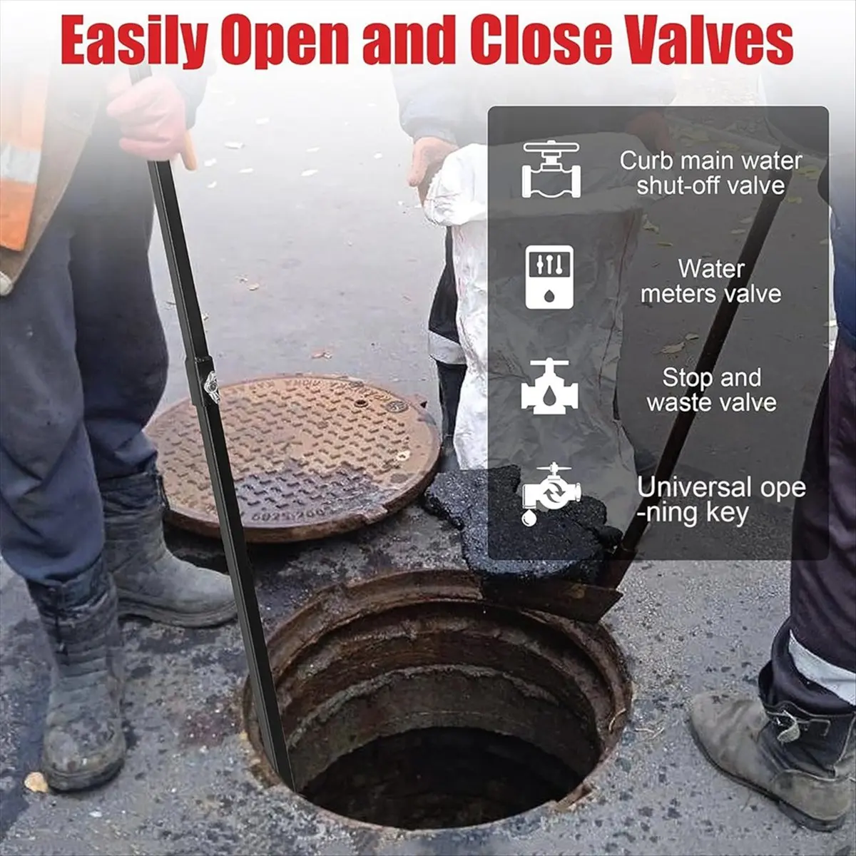 a40t水道メーターキー（4方向ユーティリティキー付き）、縁石主管、地下止水-排水用止水ツール、ハンドル＆uヘッド