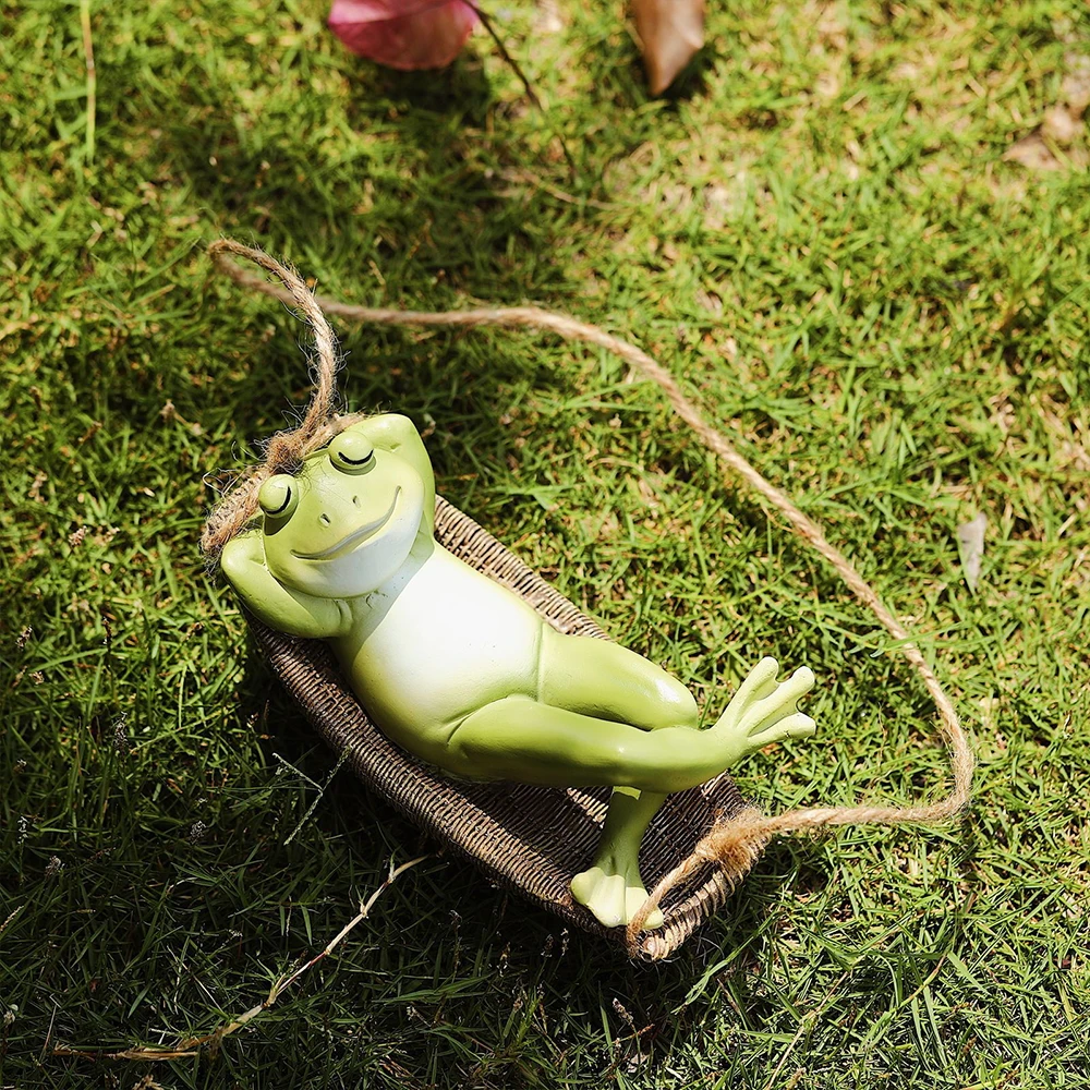 Cute Garden Hanging Swing Frog Statues for Garden Outdoors Hanging Sleeping Frog Sculptures Swing Home Decor