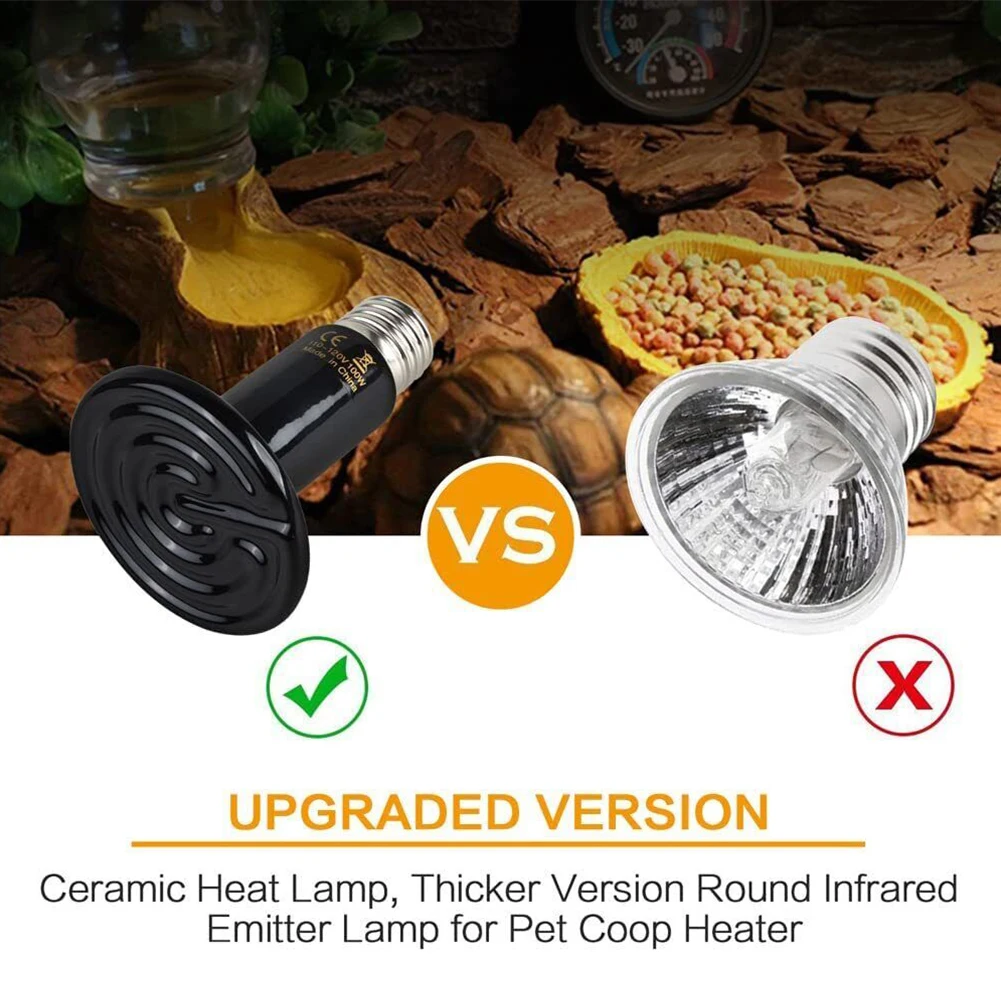 2 Pcs Reptile Ceramic Heater W Black Ceramic Great For Reptile Incubating Poultry Heater NiCrAl To Avoid Scald