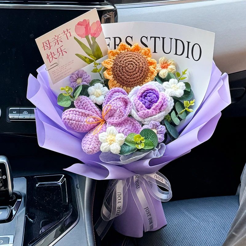 Gehäkelter Blumenstrauß Gestrickte Blumen Künstliche Blumen Abschlussstrauß Partyzubehör Muttertagsgeschenk Hochzeitsgeschenke