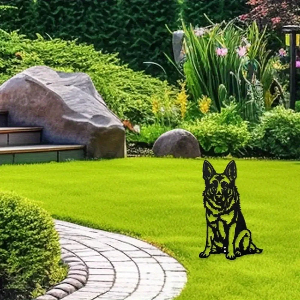 【2D Flat】German Shepherd Acrylic Garden Stake - Black Silhouette Yard Art for Outdoor Patio & Lawn - Weatherproof Rustproof Gift