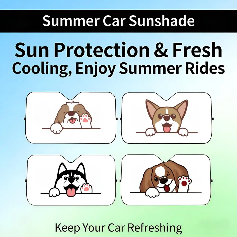 

Cute Dog Waving Paw Sun Visor Retractable Car Windshield Sun Shade UV