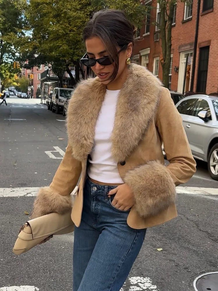 

HH Women Fashion Short Coat Long Sleeves Single Breasted Lapels Pocket Decoration Casual Slim Jacket Female High Street Coat