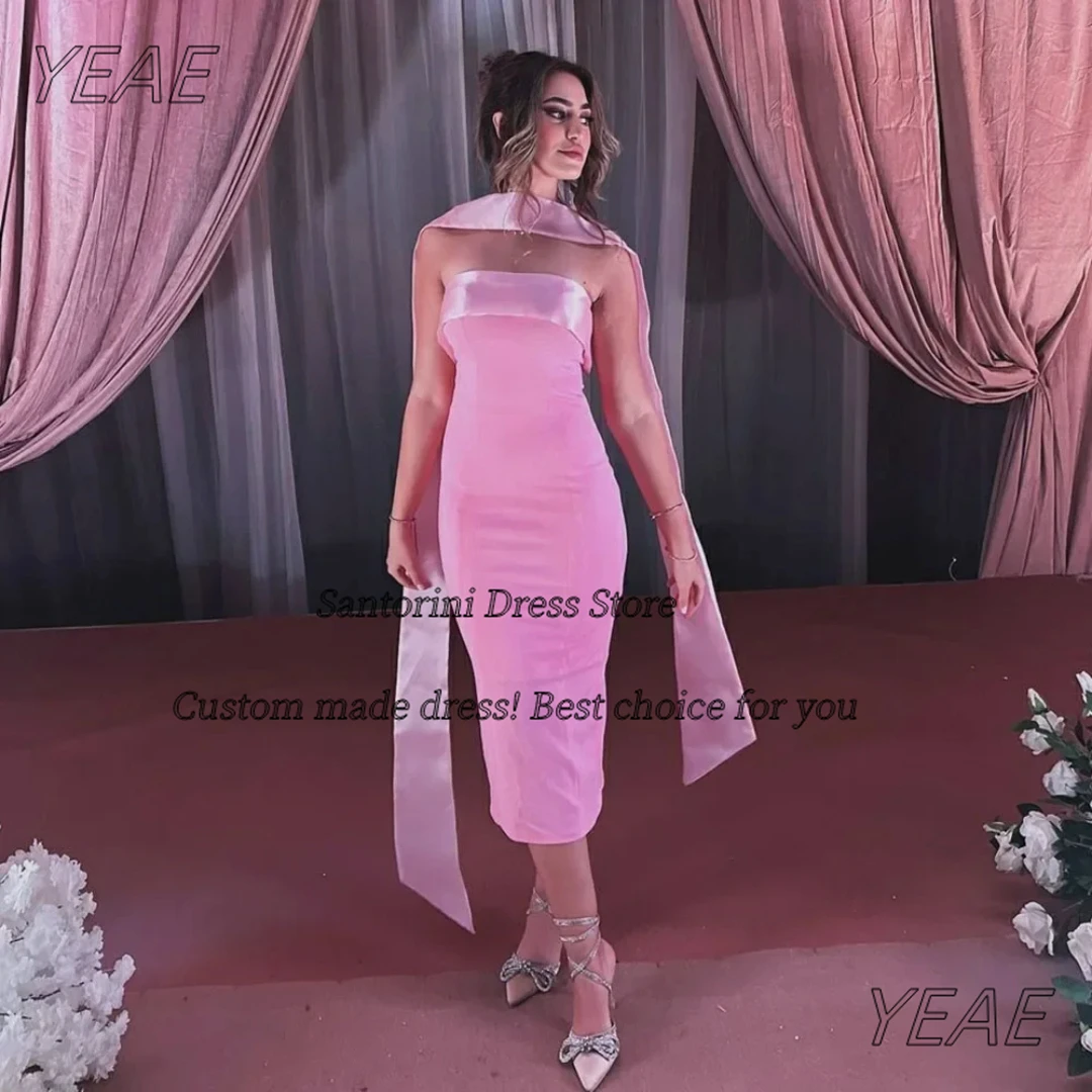 

Santorini Vestidos De Gala Party Dress Strapless Prom Dresses with Shawls Tea Length Evening Banquet Cocktail Gowns Customized