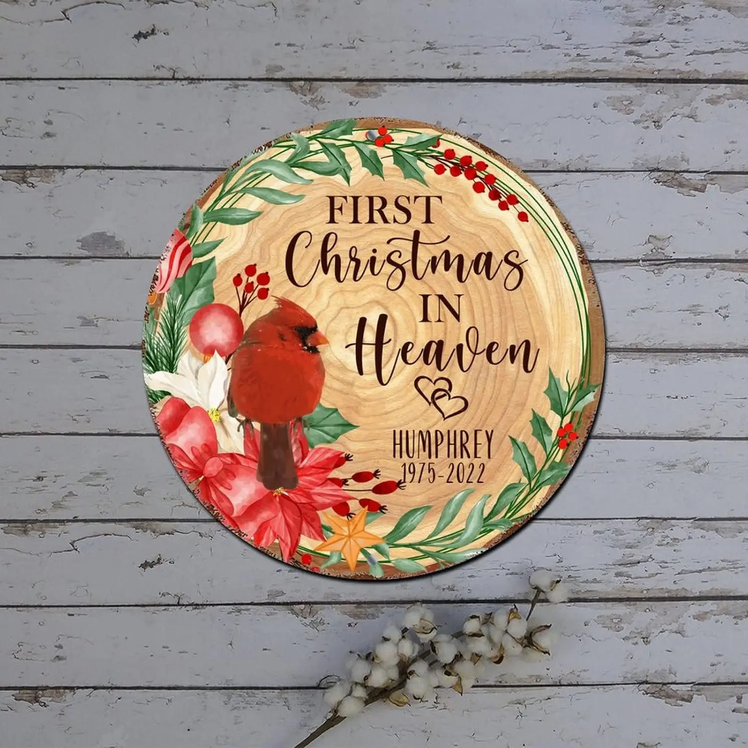 Snowman Christmas Wreath Sign First Christmas in Heaven Cardinalis Poinsettia Round Metal Tin Sign Christmas Wall Decorations Sh