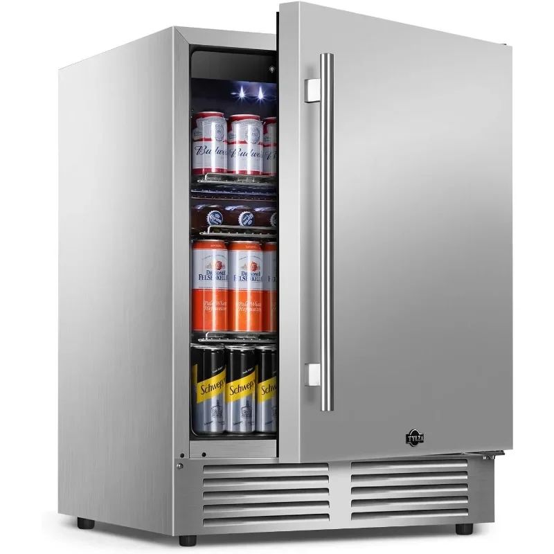 Tylza Outdoor Refrigerator 24 Inch Wide, Stainless Steel Beverage Refrigerator 176 Can for Undercounter Built-in or Freestanding