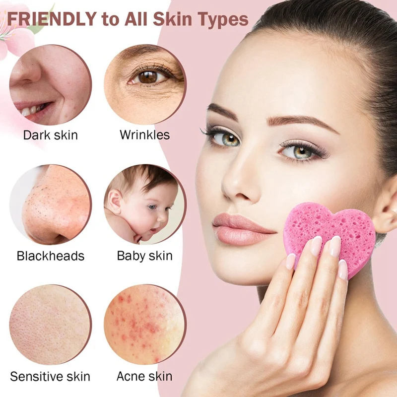 100 Count Compressed Facial Sponges Heart Shape Face Sponges For Cleansing Natural Facial Cleansing Sponges Pads