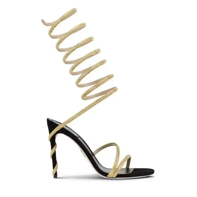 

European and American Snake Winding Rhinestone Sandals High Heels 2024 Stiletto Women's Sandals
