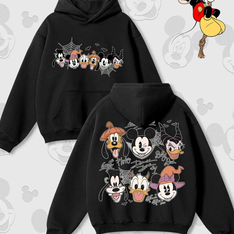 Disney Halloween Mickey Friends Fun Print Autumn and Winter Hooded Sweater Round Neck Long Sleeve Loose Warm Men and Women