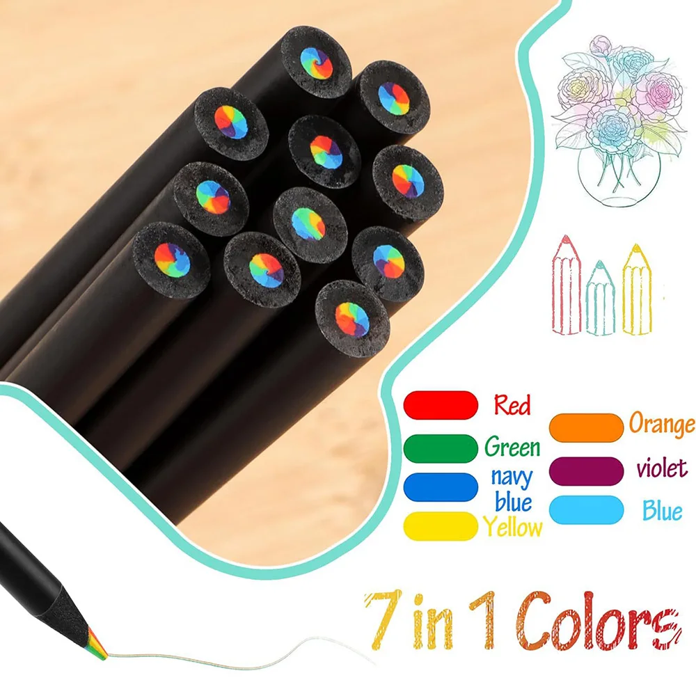 12pcs/Set Kawaii Rainbow Pencil 7 Colors Concentric Gradient Crayons Kids Gift Colored Pencils Art Painting Drawing stationery