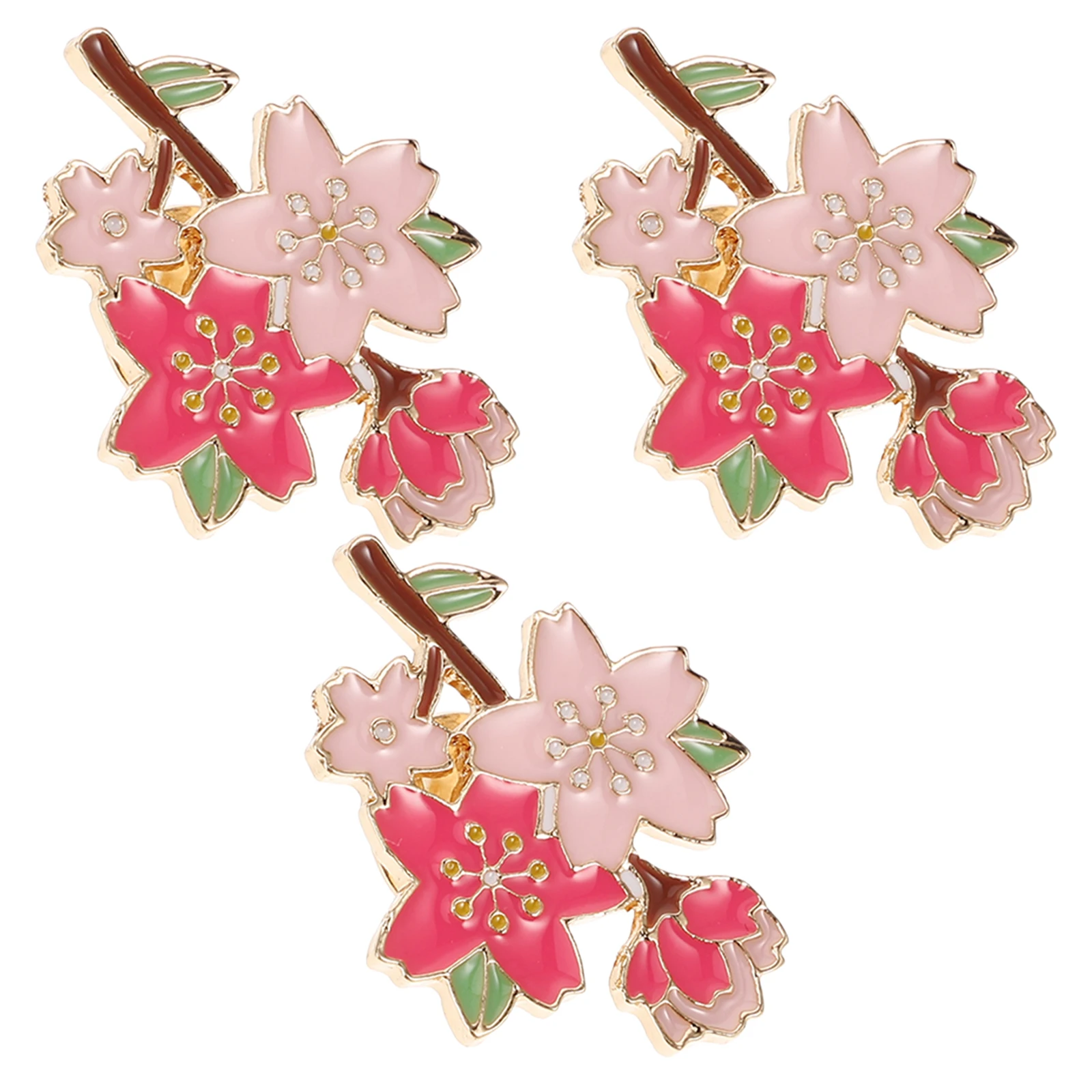 

3 Pcs Cherry Blossom Brooch Aesthetic Pins Jewelry Sports Backpack Zinc Alloy Miss