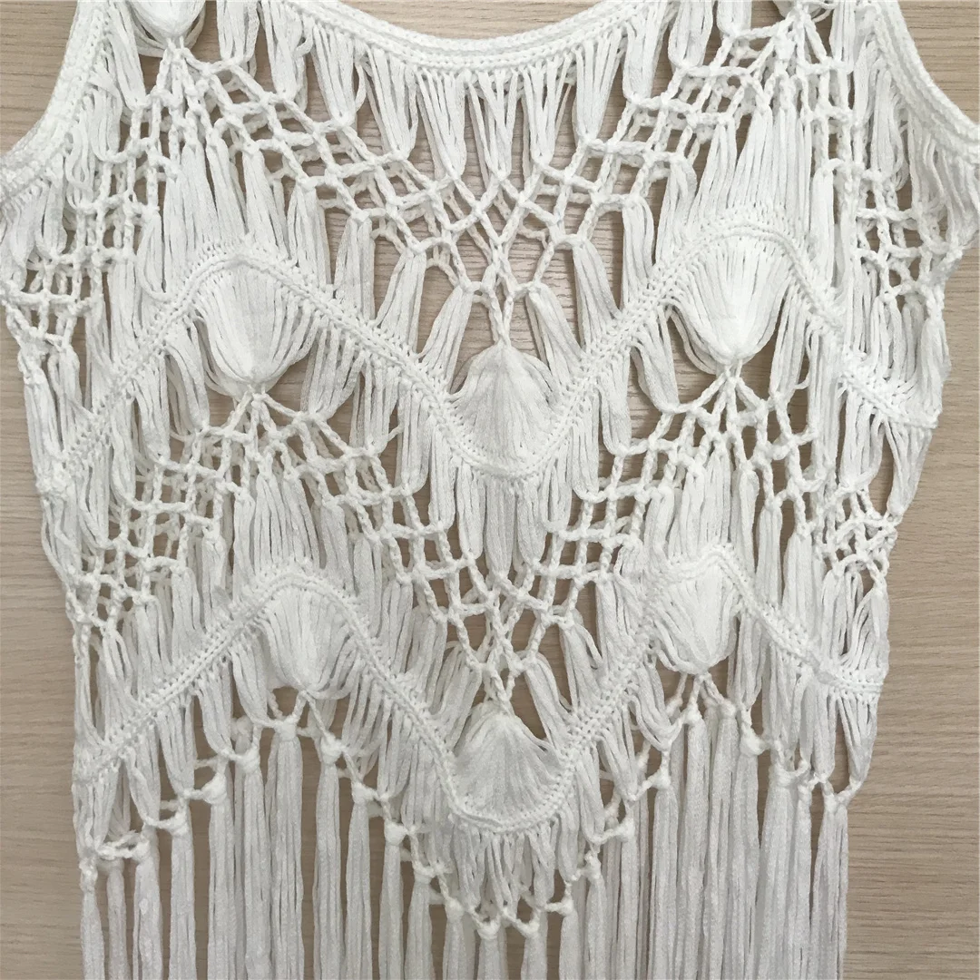 3 Farben, ausgestelltes, mit Fransen und Quasten versehenes, gestricktes, gehäkeltes Tunika-Strandkleid, Strandkleid, Strandmode, Damen V3847 – Detail 33