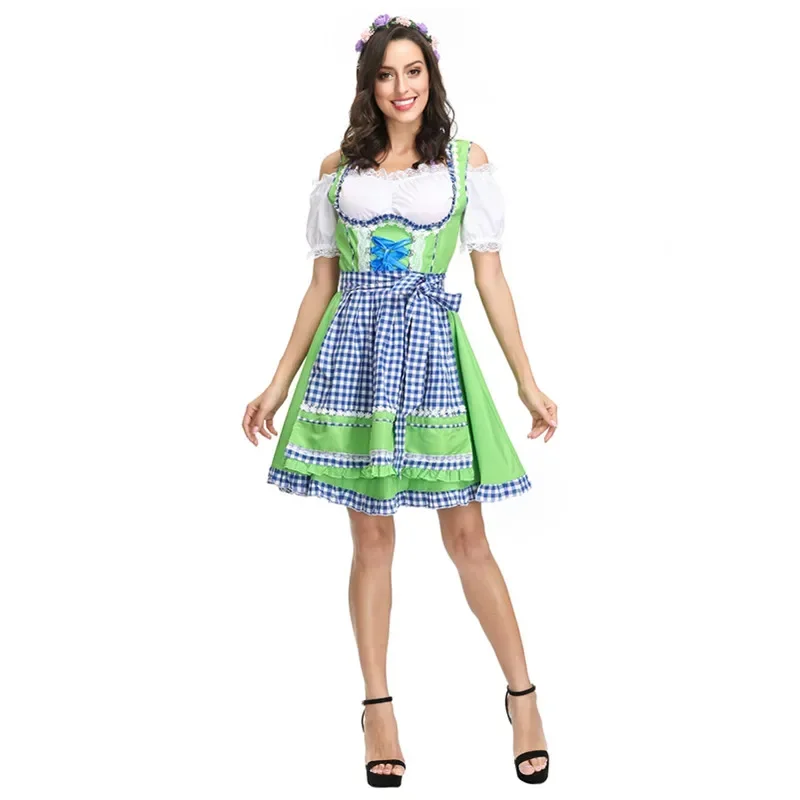 Disfraces de Cosplay, conjunto de disfraz de cerveza bávara, vestido Dirndl de Oktoberfest, vestido elegante a cuadros para fiesta de sirvienta