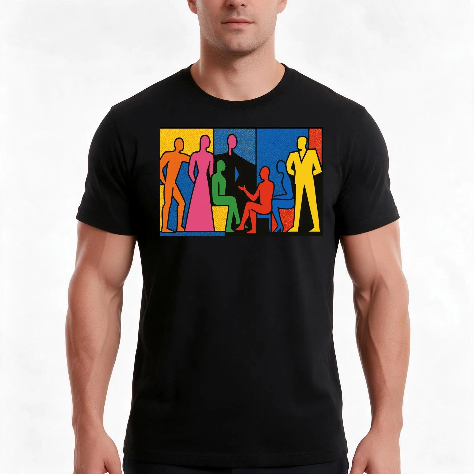 Le Corbusier colourful gathering - Pop Art Style T-Shirt Summer Casual Cotton Tee Oversized Streetwear Tops Unisex Men Women