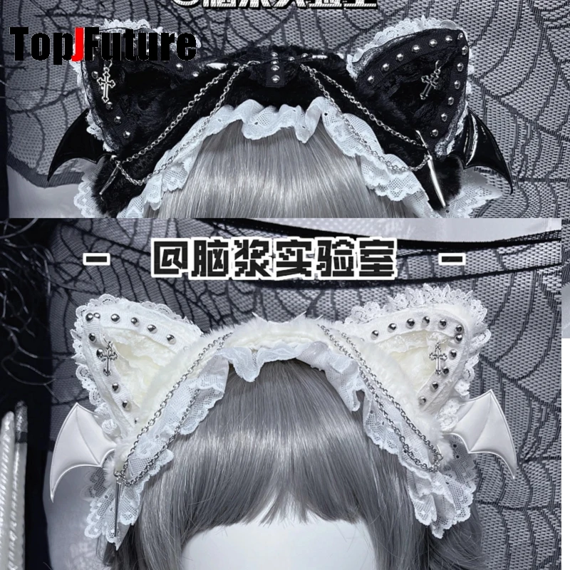 Women's lace y2k girls Gothic Lolita cosplay Harajuku punk headband with cat ears headband Lolita buckle punk cosplay headband