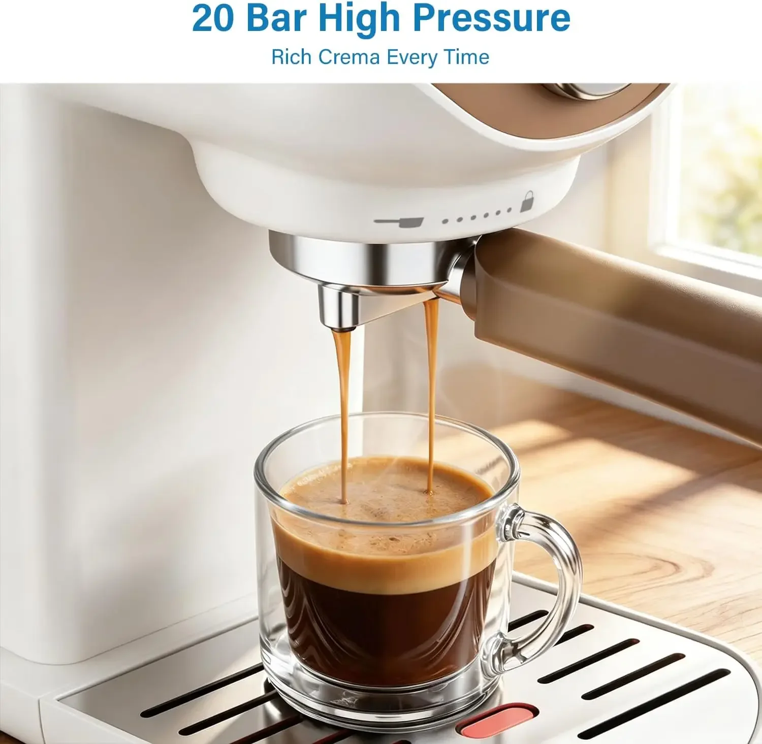 Espresso Machine, Compact Espresso Maker with Milk Frother | 20-Bar Pump, PID Control, Low Vibration Coffee Maker, for Small