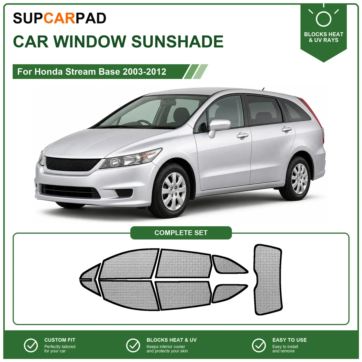 For Honda Stream Base 2003-2012 Full Set Car Window Sunshades UV Block Privacy Heat Insulated Foldable Car Curtain