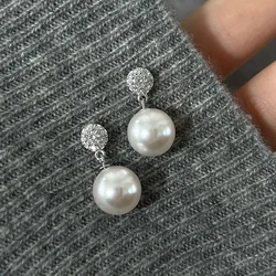 Huitan Black/White Simulated Pearl Drop Earrings for Women Luxury Trendy Wedding Accessories Temperament Elegant Lady Jewelry