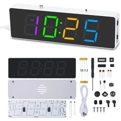 DIY Electronic Kit Digital RGB Colorful LED Alarm Clock Suite 4-digit Date Temperature Clock Soldering Project Practice For STEM