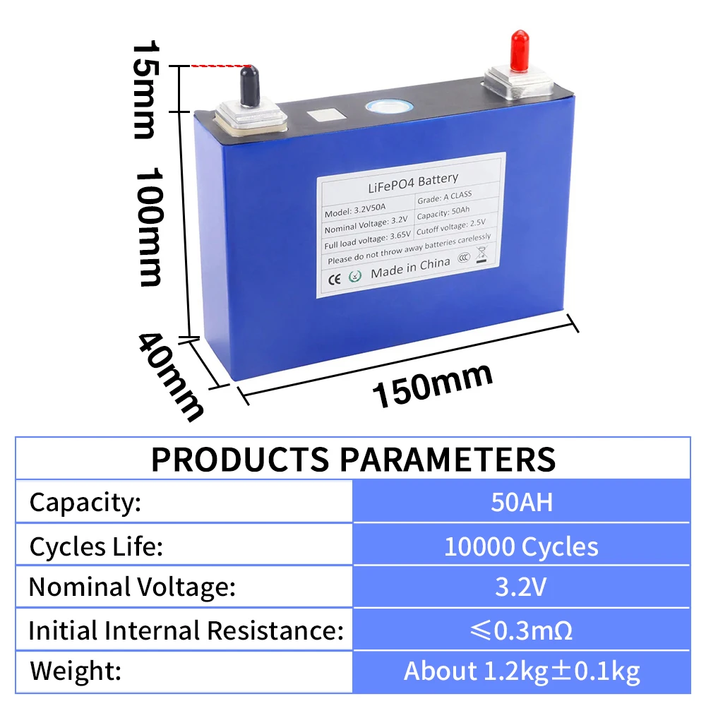 4-16PCS 3.2V 50AH Lifepo4 Battery DIY 12V 24V 48V Grade A Lithium Iron Phosphate Rechargeable Cell For Golf Cart Boat Duty Free