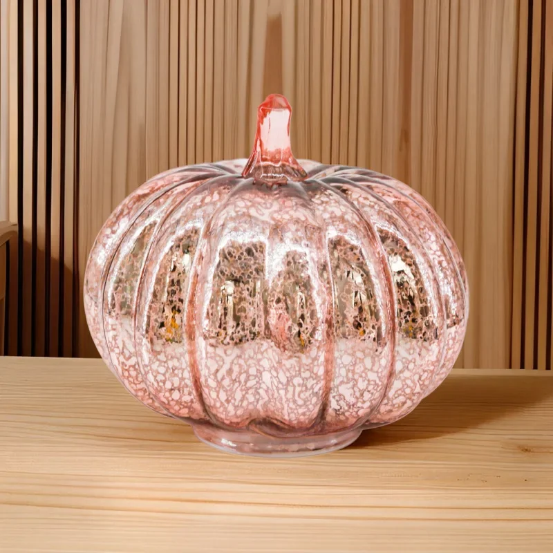 Halloween Artificial Glass Pumpkin with LED Lights, Glass Decoration Craft Decorations Festive Atmosphere Decorations