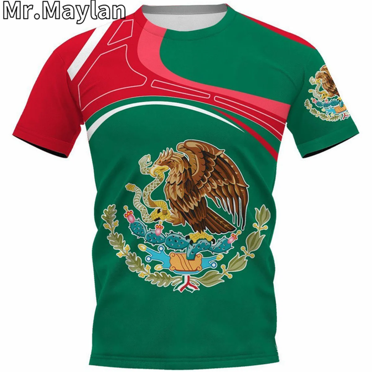 MEXICO COAT OF ARMS Flag Summer New Fashion White&Yellow 3D Tops Tee Tshirt Men Women Short Sleeve T shirt Streetwear Style-223