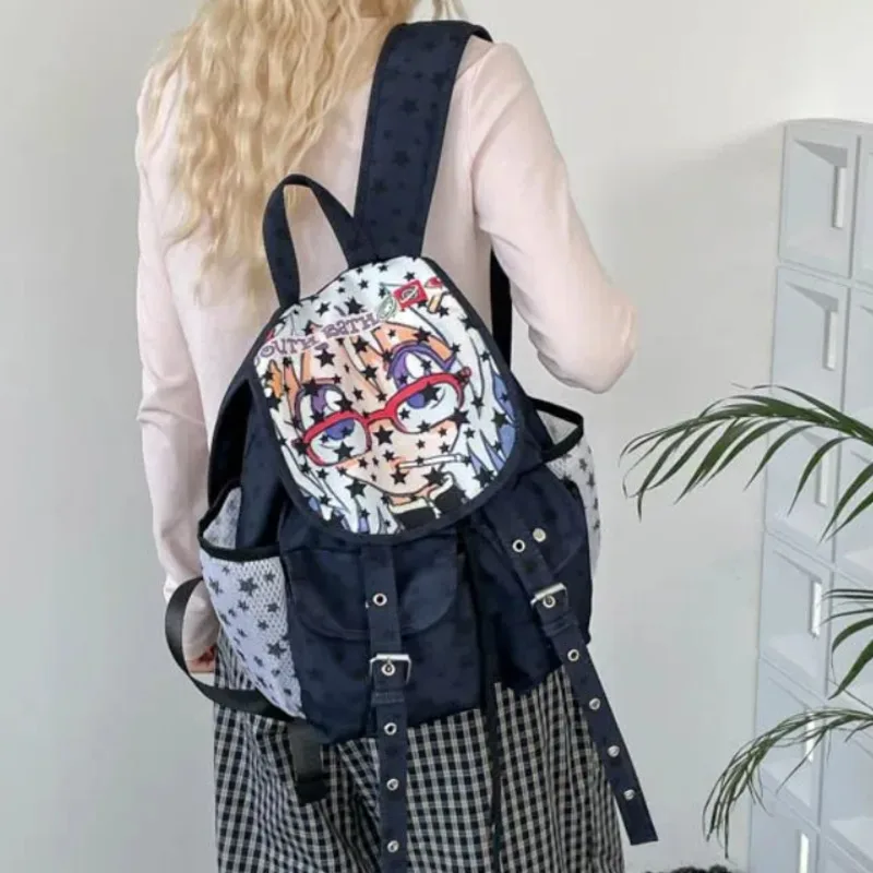 

Anime Printed Dots Ins Style Canvas Backpack Women Anime Student Large Capacity Zipper Street Trend And Casual Daily Commute Bag