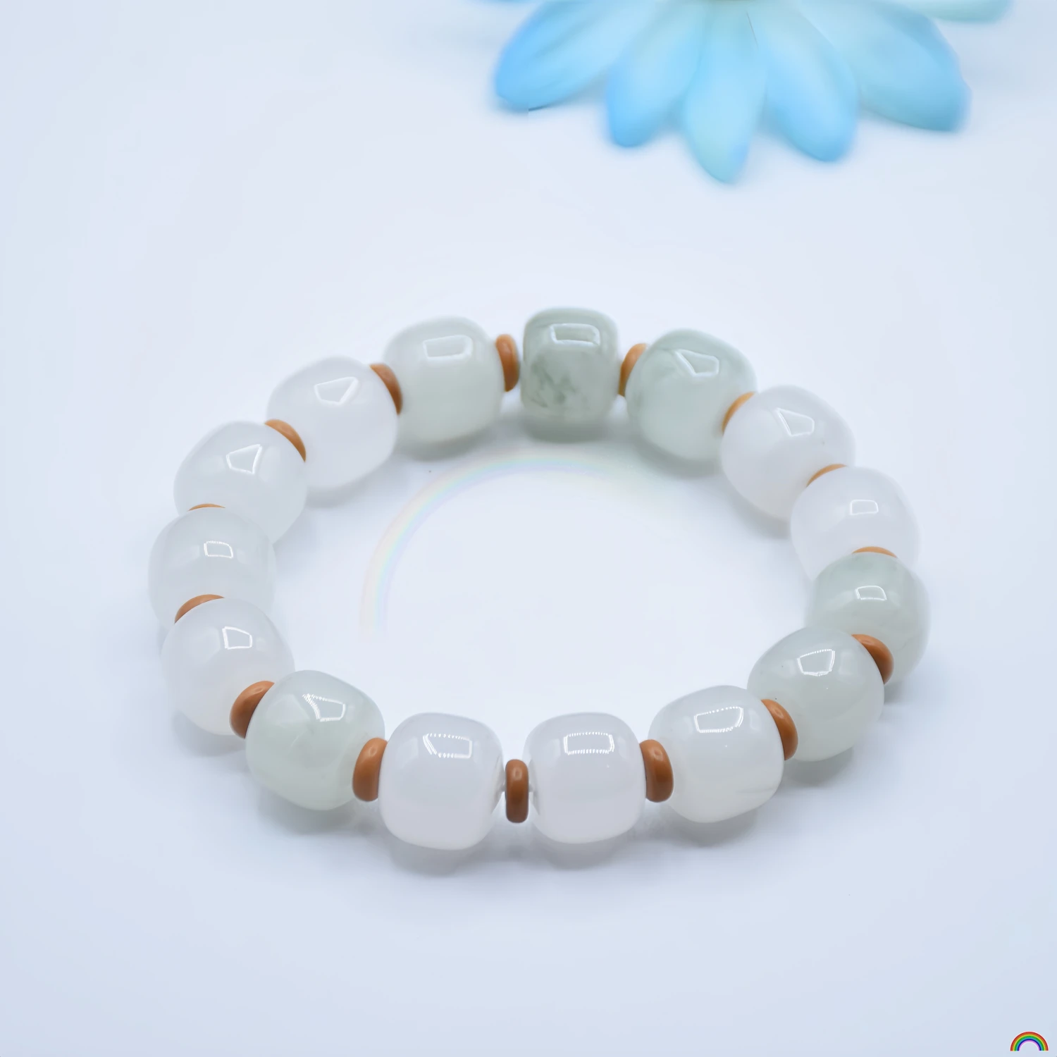 Natural Xinjiang Tianshan Cuilao style bead bracelet, Tianshan snow soul floating emerald simple bead jade bracelet Rwbuy