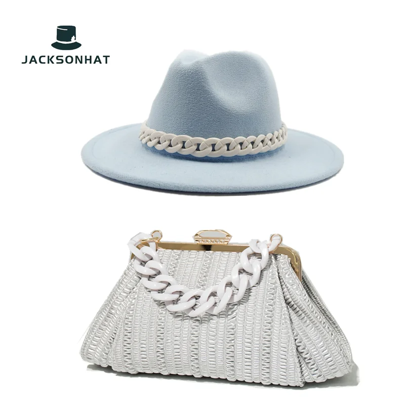 Hat bag sets Women Fedora Straw Hat and Bag Set Chain Bag Hat Set fedora  Church Luxury Bag and Fedora Party Jazz Straw Hat