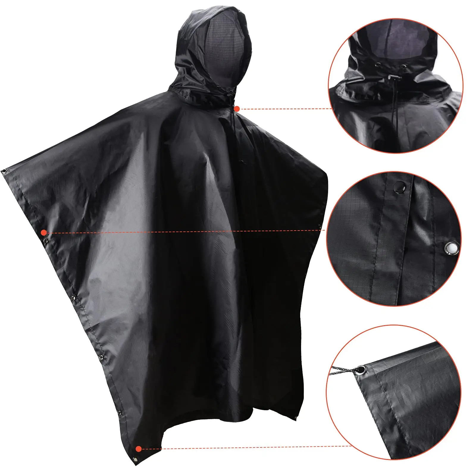 Black Fishing Raincoat Tactical Rain poncho Adults for Hunting Portable Storage Folding Motorcycle Protection Waterproof Covers