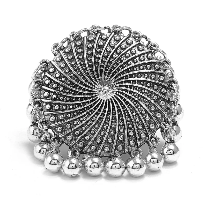 Ethnic Boho Silver Color Round Rings New Vintage Carved Beads Pendant Tassel Geometric Party Jewelry Gifts for Women