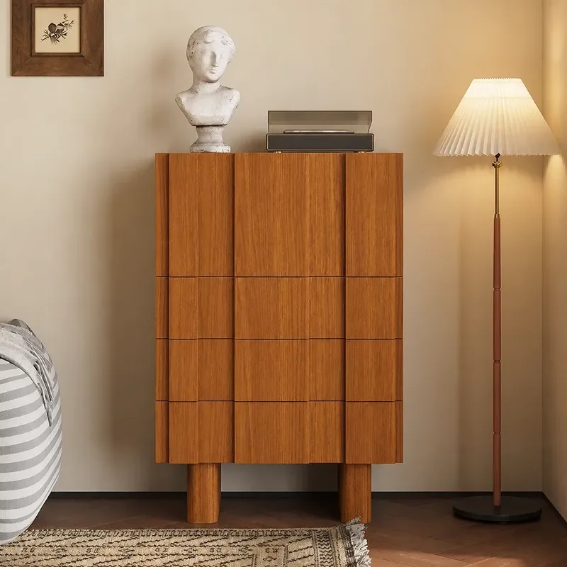 Medieval Solid Wood Veneer Side Cabinet Retro Teak Living Room Bedroom Storage Decorative Cabinet Mountains and Rivers Design