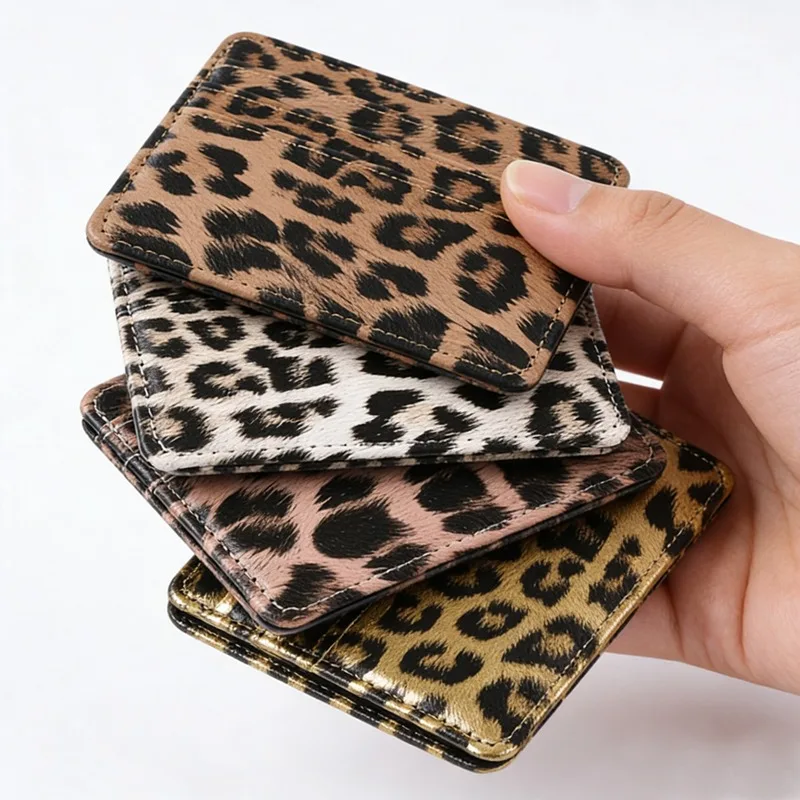Leopard Print Card Holder Slim PU Leather Credit Card Wallet Minimalist Card Case for Women Small Pocket Wallet Multi Card Slots