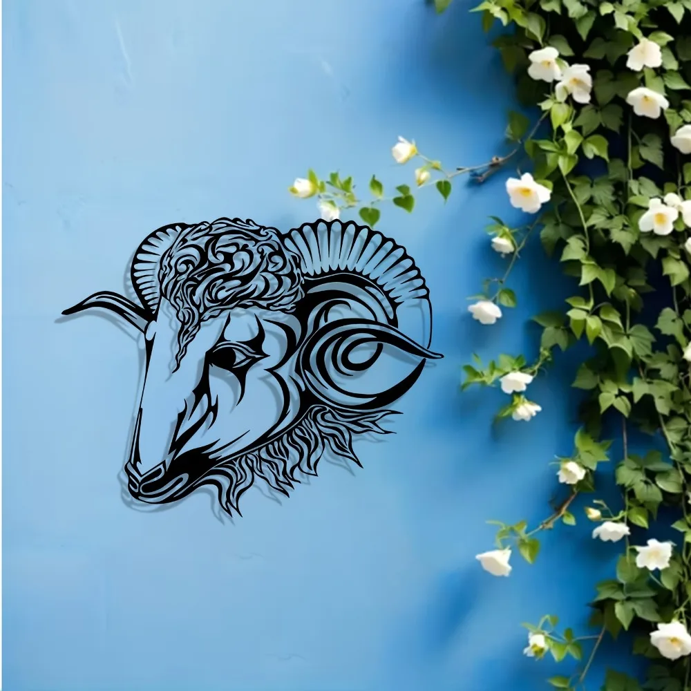 Ram Head Metal Wall Art Intricate Statue Mural Living Room Garden Fence Rustic Home Decor Animal Love Gift Iron Hanging Ornament