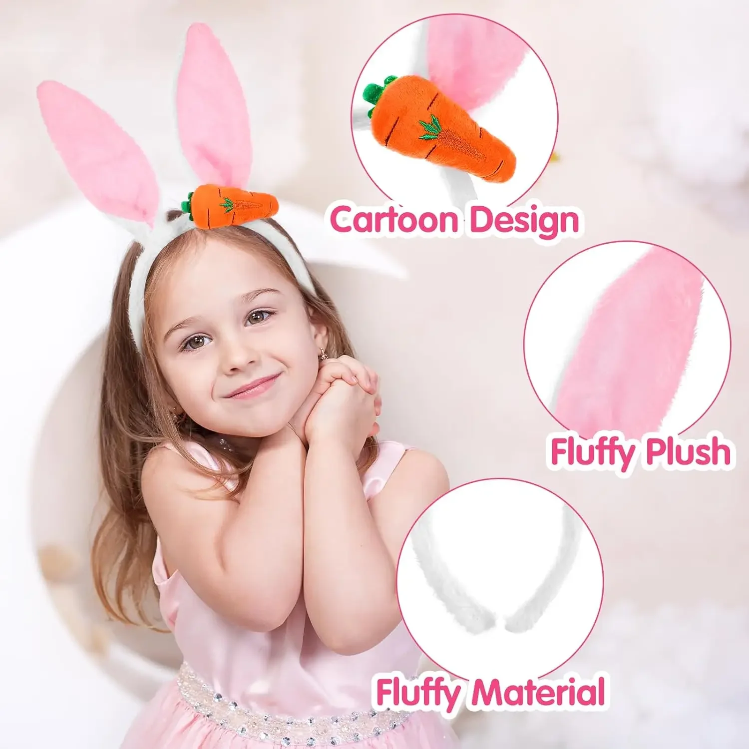 Accessori per capelli regolabili lavabili con orecchie di carota e coniglietto pasquale Set regalo per decorazioni per copricapo per feste cosplay carino per bambini