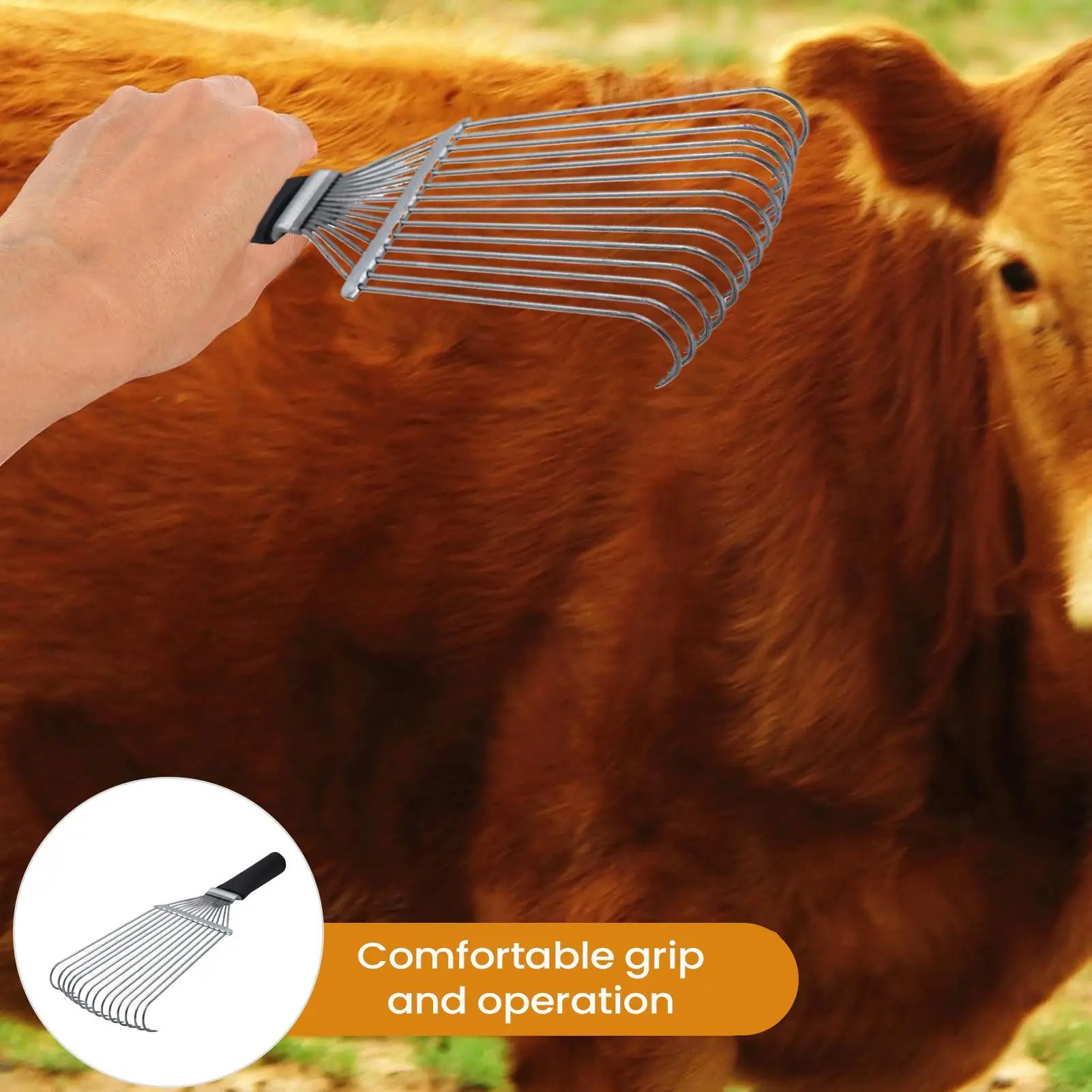 Livestock Grooming Rake Horse Mane Undercoat Rake Ergonomic Steel Cashmere Wool Dematting Comb For Sheep Cow Goat Animals Pets