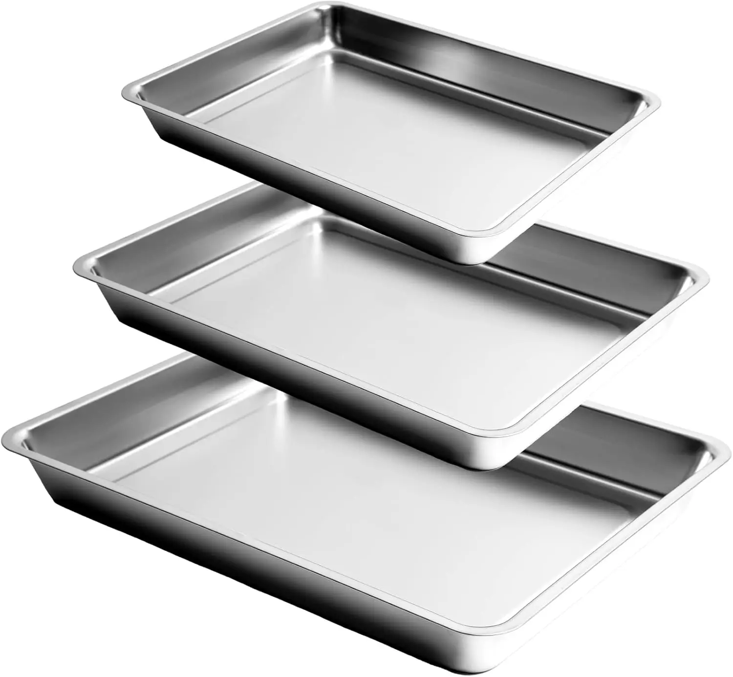 

3-Piece Baking Pan Set, 304 StainlSteel, 2-Inch Deep, Oven Safe to 450°F, Corrosion-Resistant, Easy