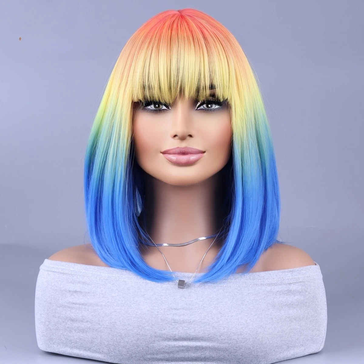 wig short straight hair multi-color gradient fashion female air fringe breathable whole head cover