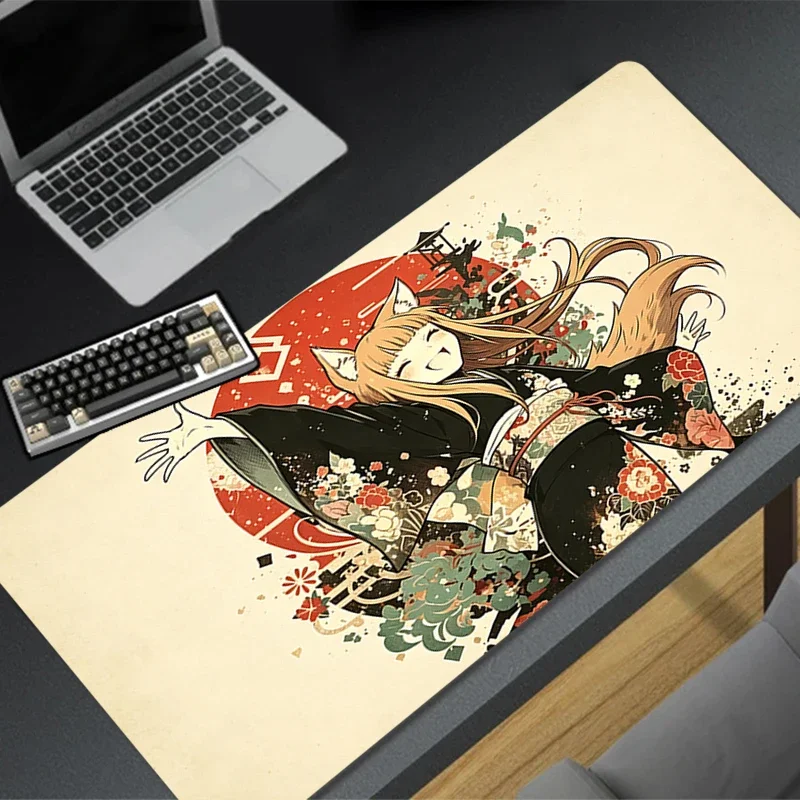 CIFBUY Pretty Spice and Wolf Holo Large Mouse Pad, Anime Wolf Girl Desk Mat, Non Slip Gaming Office Desktop Mat