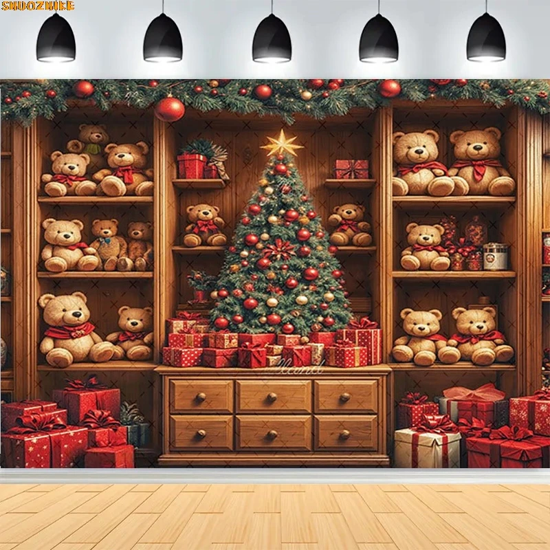 

Christmas Day Wreath Family New Year Party Photography Backdrops Prop Window Living Room Xmas Tree Gift Snow Background BV-26