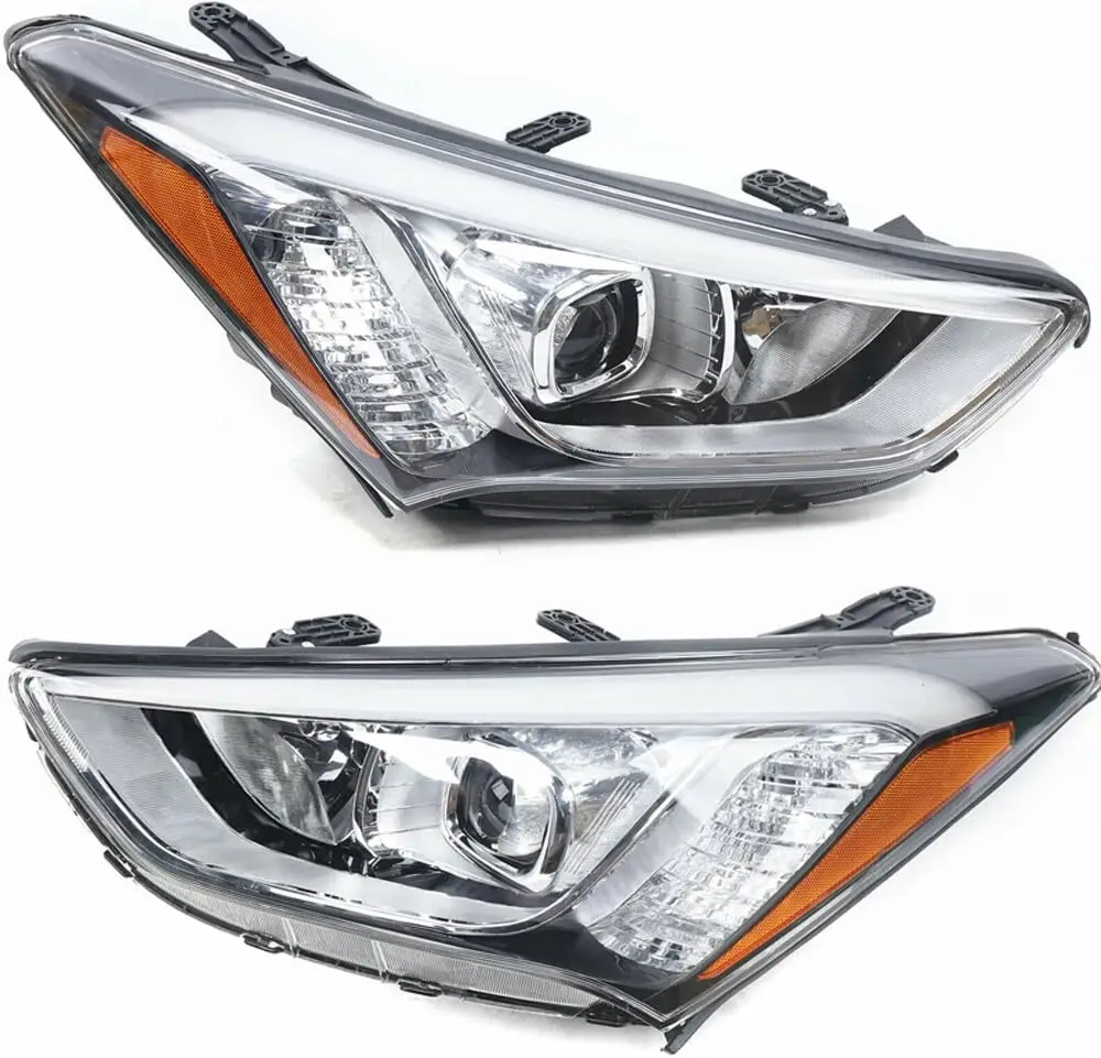LED+Halogen Front Headlight Assembly (Left & Right Pair) Compatible with 2013-2016 Santa Fe GLS/SE - Without Bulb, DRL Projector