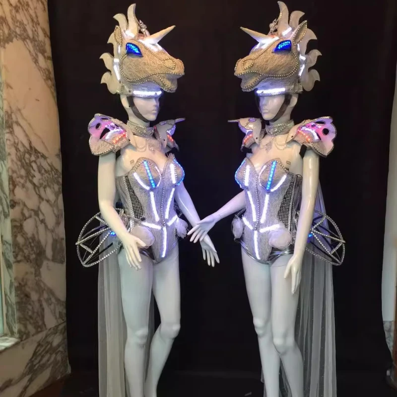 

Led Unicorn Horse Head Costume Props Costumes Party Stage Performance Clothing DJ Bar Show Singer Dance Suit Cosplay Clothes