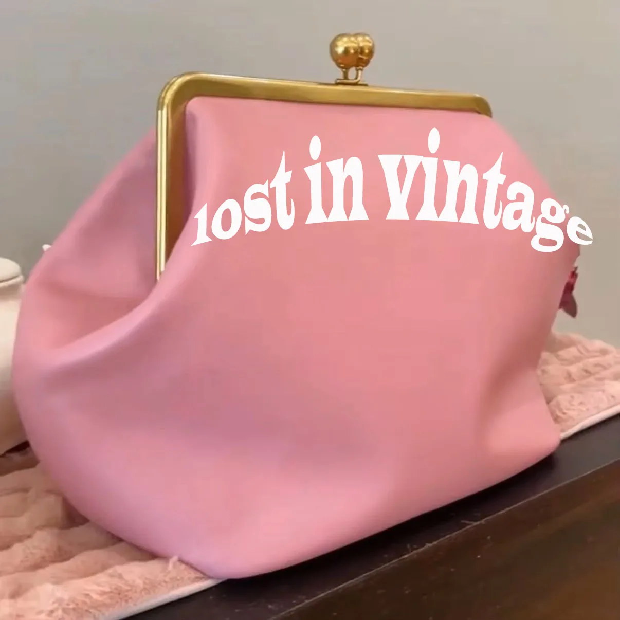 LOST IN VINTAGE sac en cuir artificiel grandes boules baiser-lock grande grande pochette sac à main 