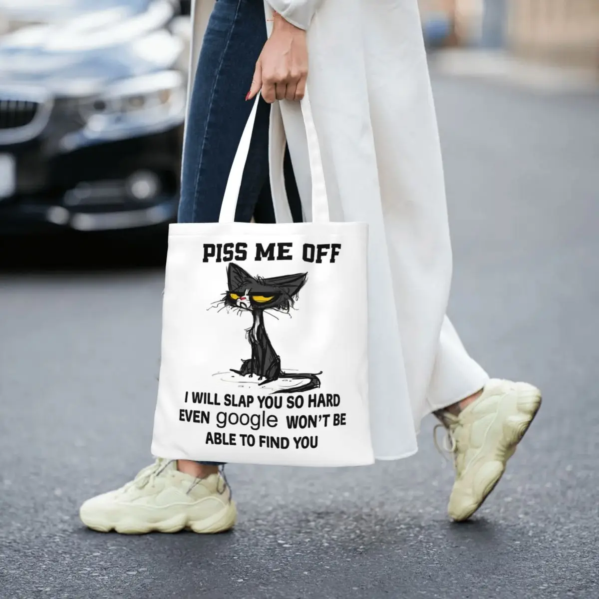 سأتقعك صعب جدا مضحك القط حمل الحقائب حقيبة يد طوي طالب مضحك القط ميمي حقيبة كتف حقيبة تسوق قابلة لإعادة الاستخدام
