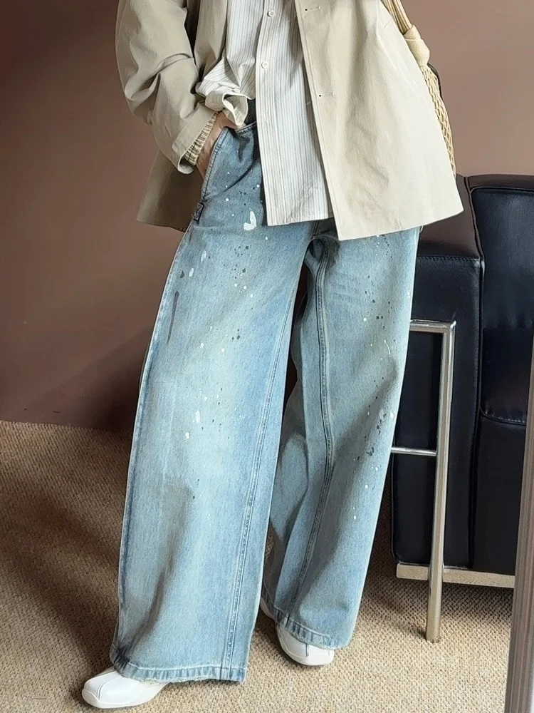 

UMILAB Artist Spontaneous Splashing Paint Four Dimensional Craft Straight Leg Cotton Denim Jeans Conceal Meat Spring 2026 Ladies