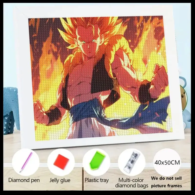 

Epic 5D DIY Full Drill Diamond Painting Kit, аниме Dragon Ball Z Super Saiyan Transformation Hero с Fiery Aura, большой 40x50 см