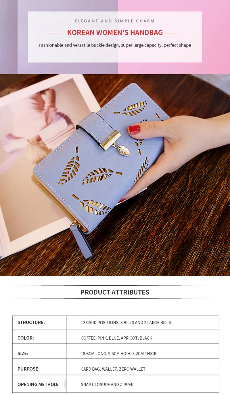 Damen-Geldbörse aus PU-Leder, lange Geldbörse mit goldenem Hohlblattmuster, Clutch-Geldbörse, multifunktionaler Kartenhalter, Münzfach für Damen – Detail 1